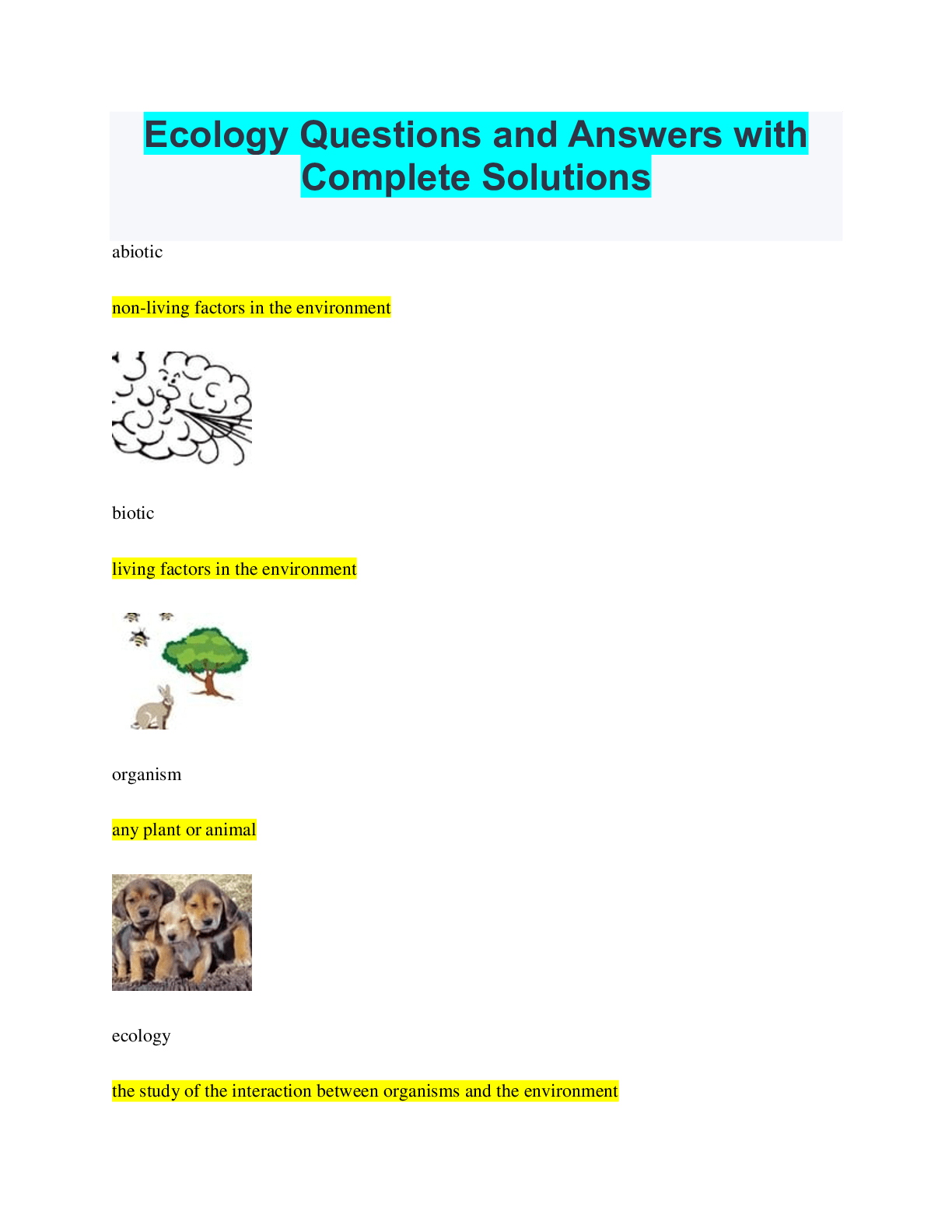 Ecology Questions and Answers with Complete Solutions Browsegrades